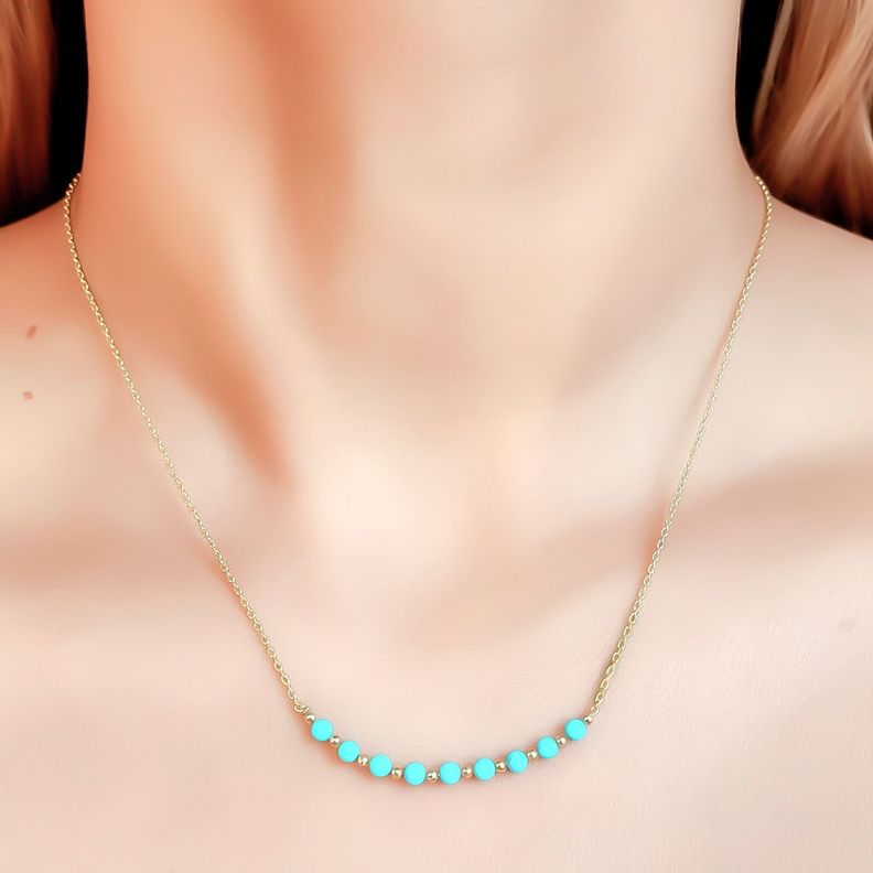 Collar Turquesa Facetado 3mm Cadena Enchapado Oro 18K-2