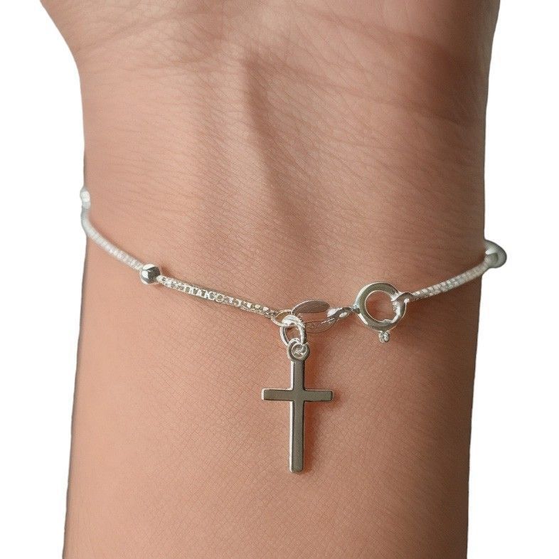 Pulsera Denario Cruz Plata Fina 925-2