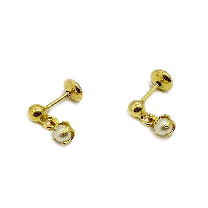 Aros Niña Perla Sintética Colgante Enchapado Oro 18K -0