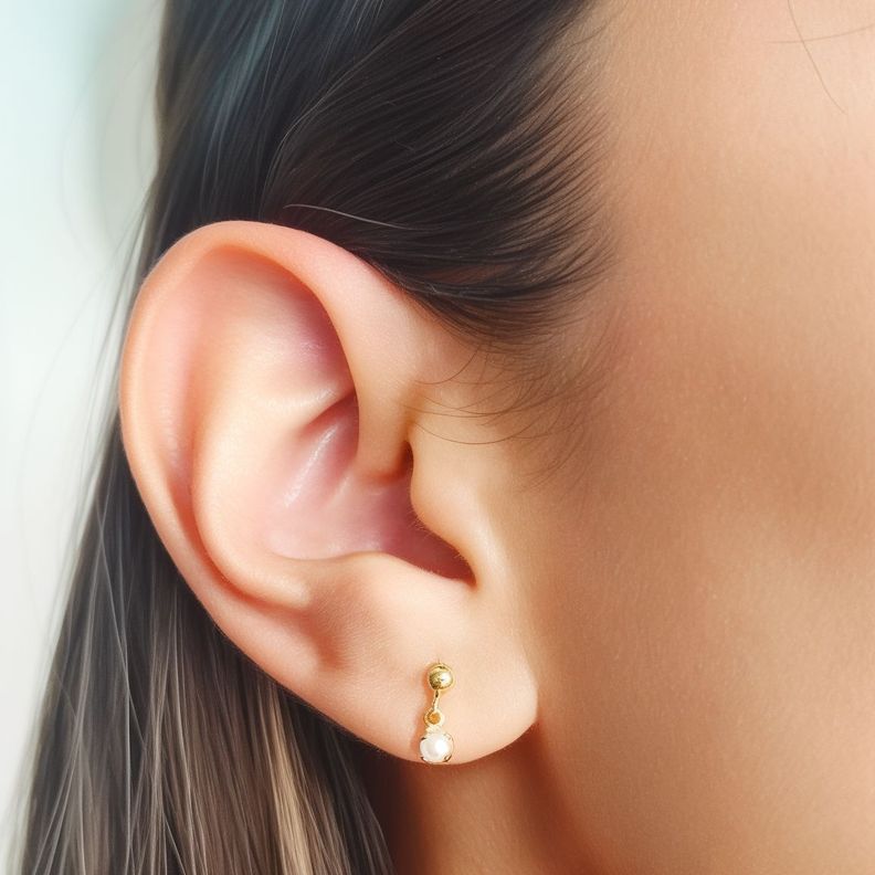 Aros Niña Perla Sintética Colgante Enchapado Oro 18K -2