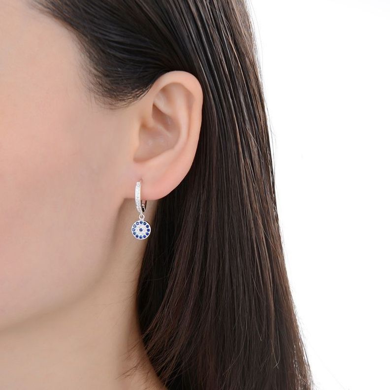  Aros Argolla Ojo Turco Circones Plata Fina 925-2
