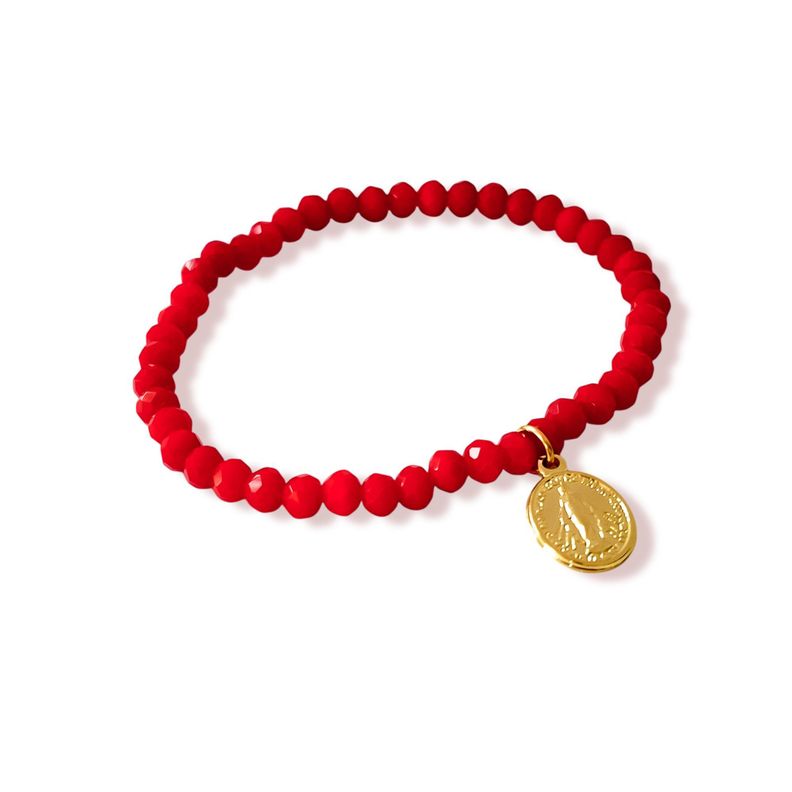 Pulsera Virgen De Los Rayos Cristal Rojo Enchapado Oro 18K-1