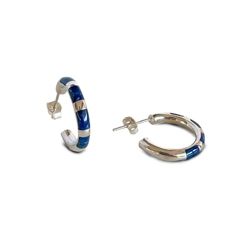 Aros Argolla Cebra 20 mm Lapislázuli Plata Fina 925-1