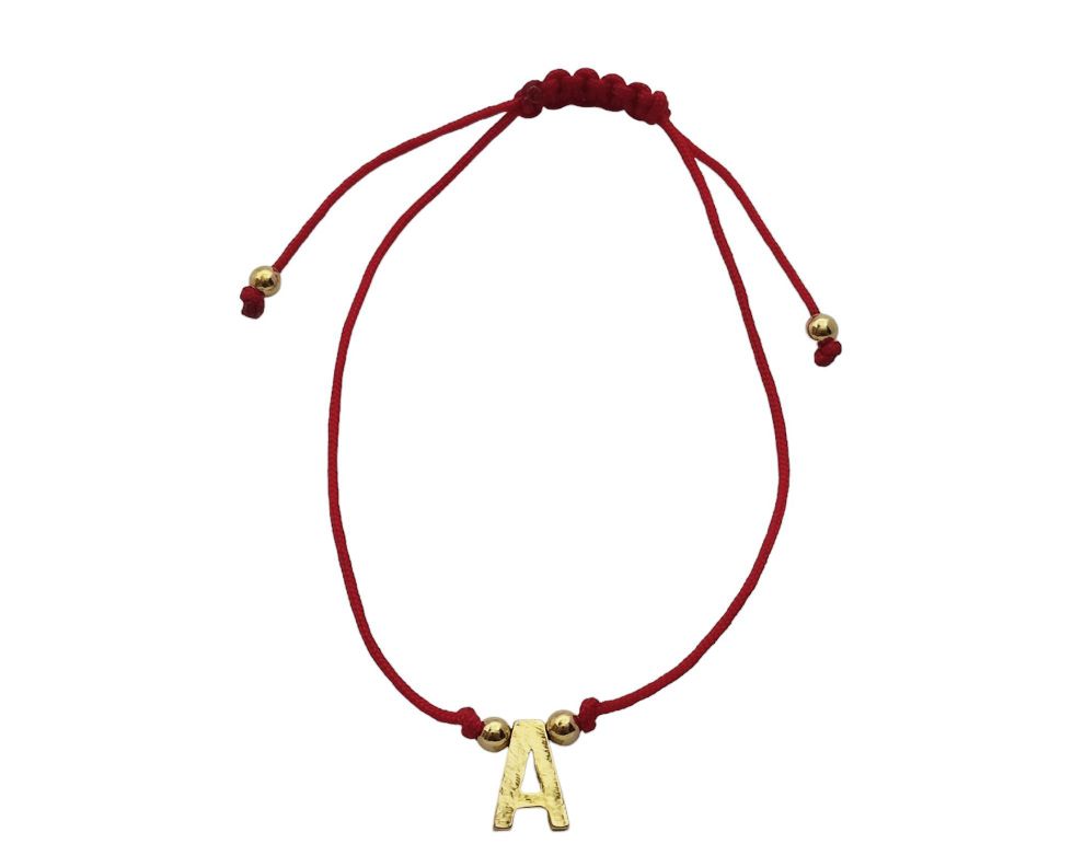 Pulsera Letra A Cordón Rojo Enchapado Oro 18K-0