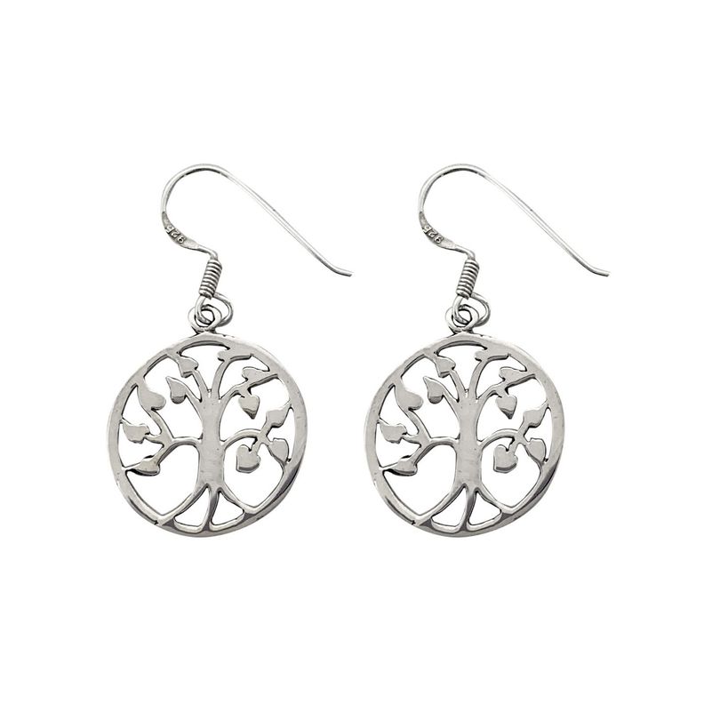 Aros Árbol De La Vida Hojas Colgante Gancho Plata Fina 925-0
