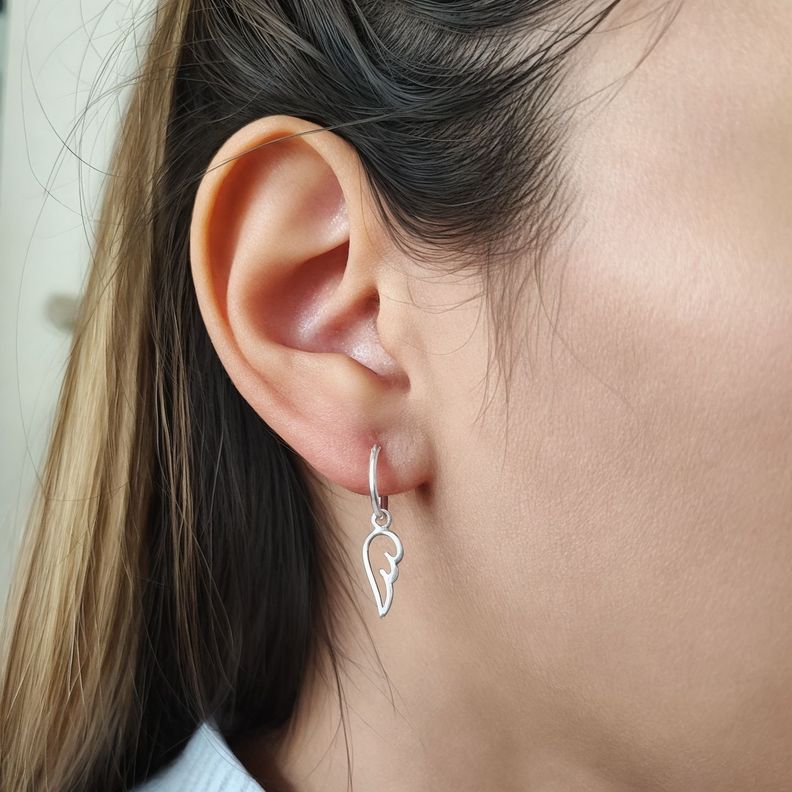 Aros Argolla Ala Calada Colgante Plata Fina 925-3
