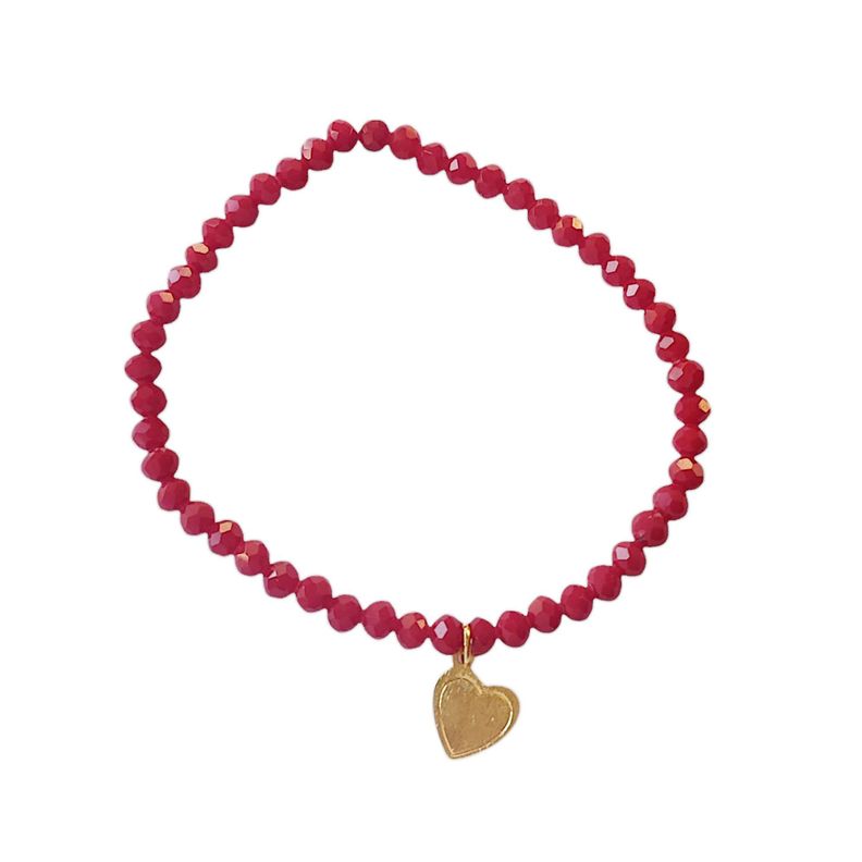 Pulsera Corazón Satinado Enchapado Oro 18K Cristal Rojo-0