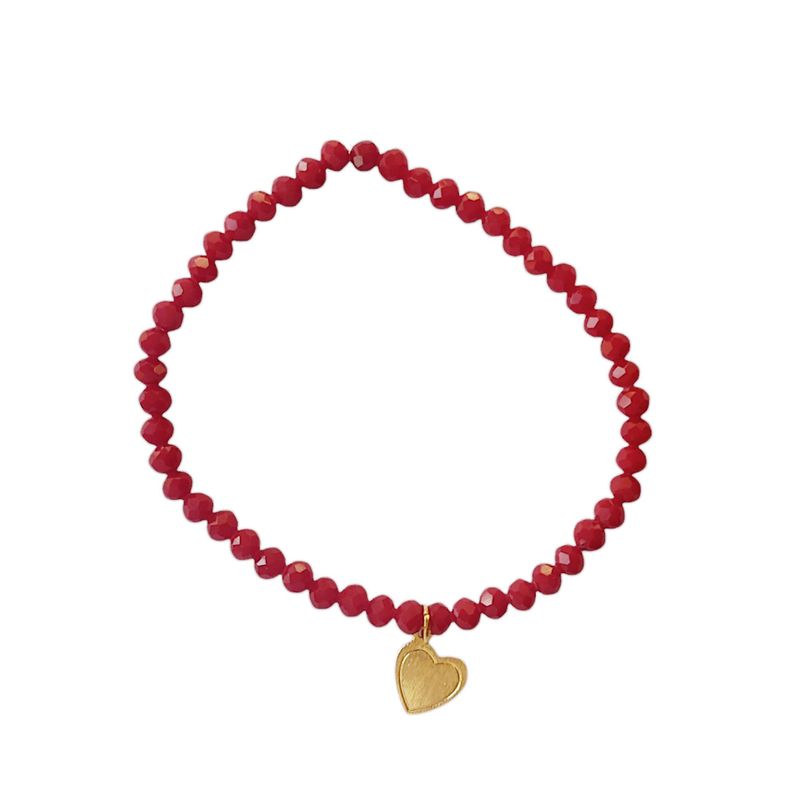 Pulsera Corazón Satinado Enchapado Oro 18K Cristal Rojo-1