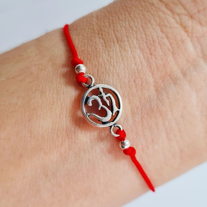 Pulsera Ohm Plata Fina 925 Cordón Rojo-1