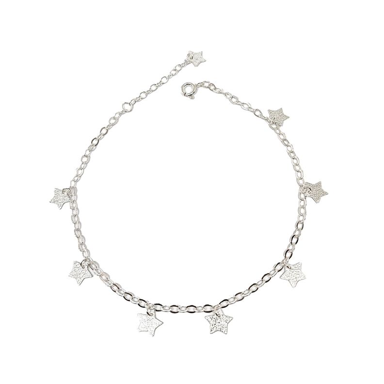 Tobillera Estrellas Satinadas Plata Fina 925-0