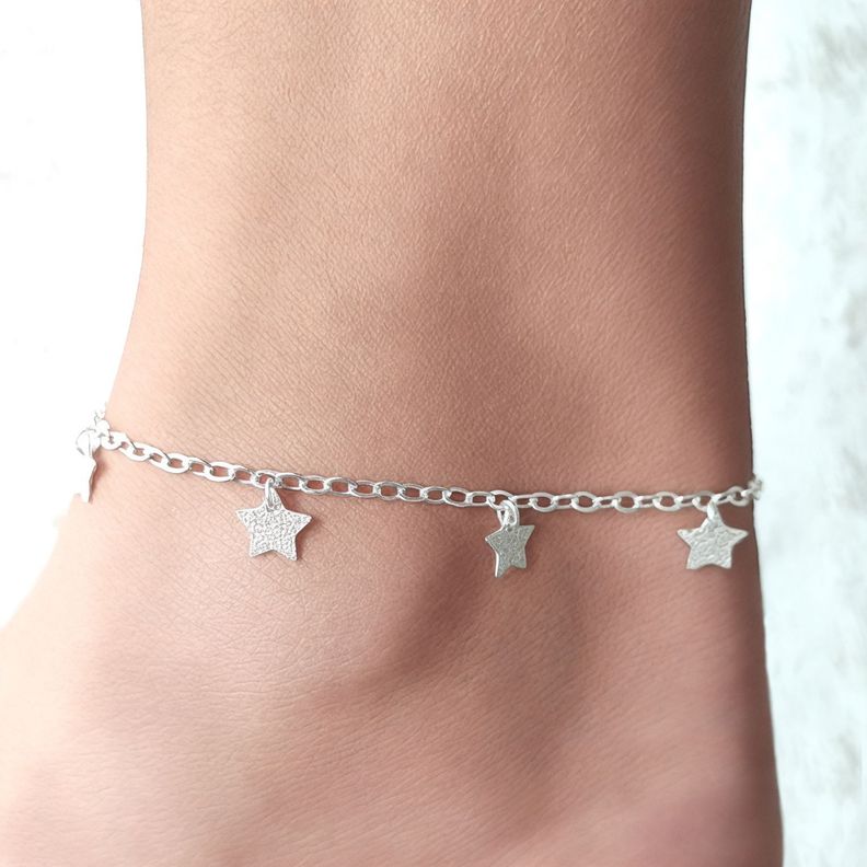 Tobillera Estrellas Satinadas Plata Fina 925-2