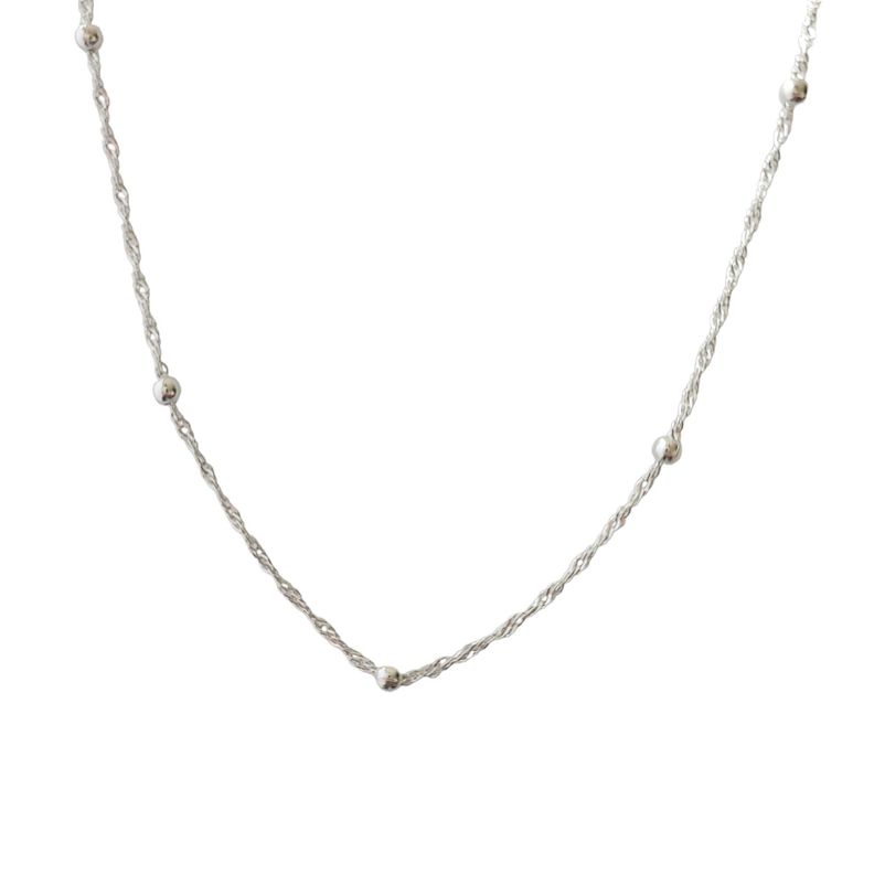 Collar Bolas Cadena Turbillón 45cm Plata Fina 925-0