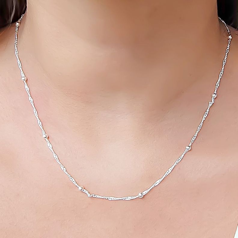 Collar Bolas Cadena Turbillón 45cm Plata Fina 925-2