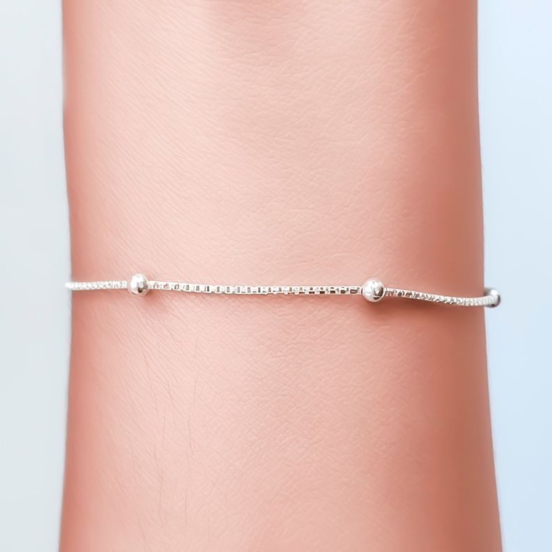 Pulsera 6 Bolitas Cadena Veneciana Plata Fina 925 -2