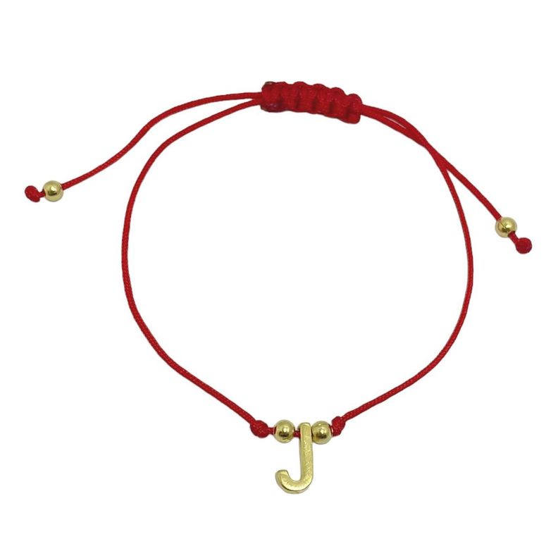 Pulsera Letra J Cordón Rojo Enchapado Oro 18K-0