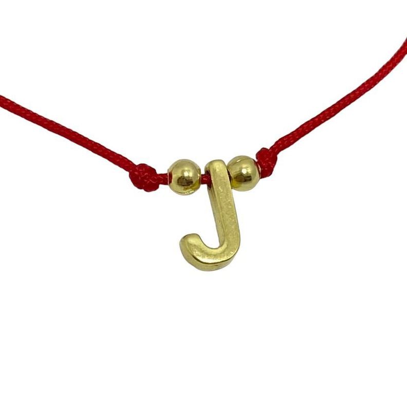 Pulsera Letra J Cordón Rojo Enchapado Oro 18K-1