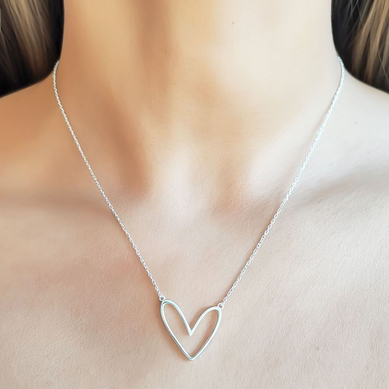 Collar Corazón Calado Plata Fina 925-1