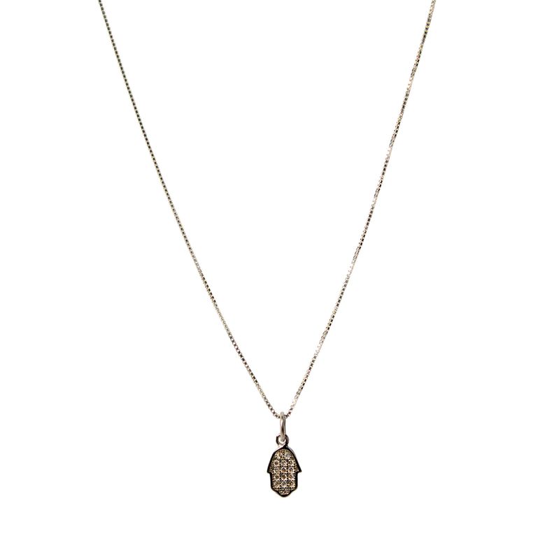 Collar Mano De Fátima Circón Blanco Plata Fina 925-0