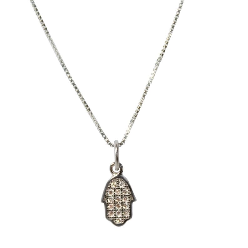 Collar Mano De Fátima Circón Blanco Plata Fina 925-1