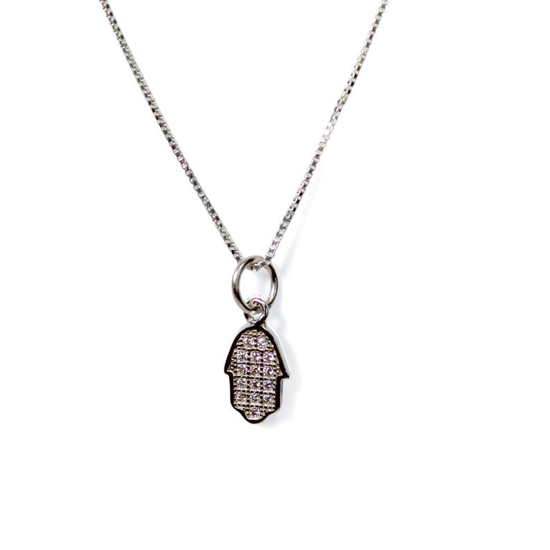 Collar Mano De Fátima Circón Blanco Plata Fina 925-2