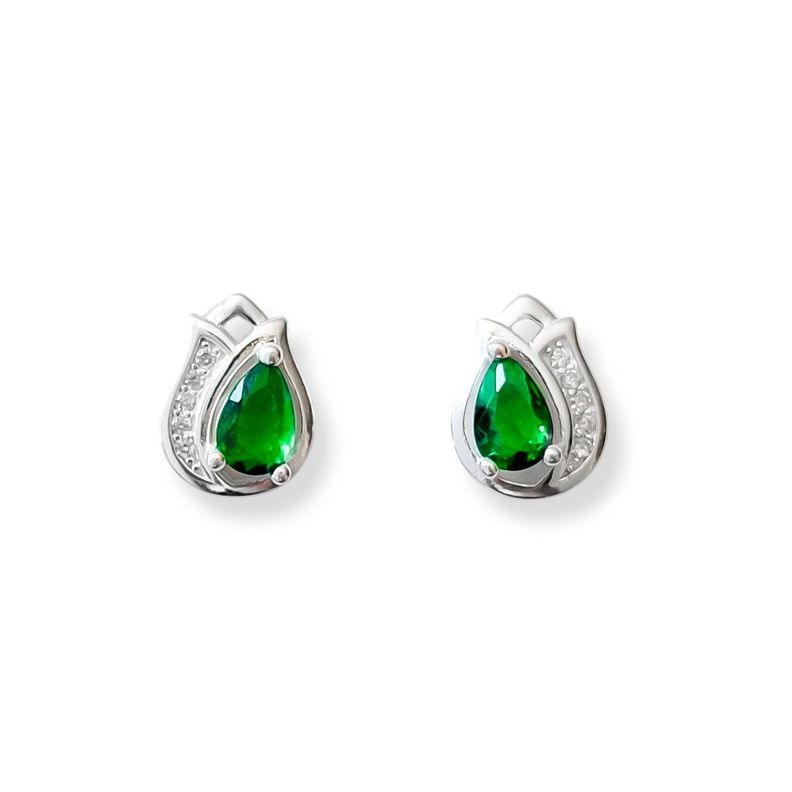 Aros Tulipan Circon Verde Plata Fina 925