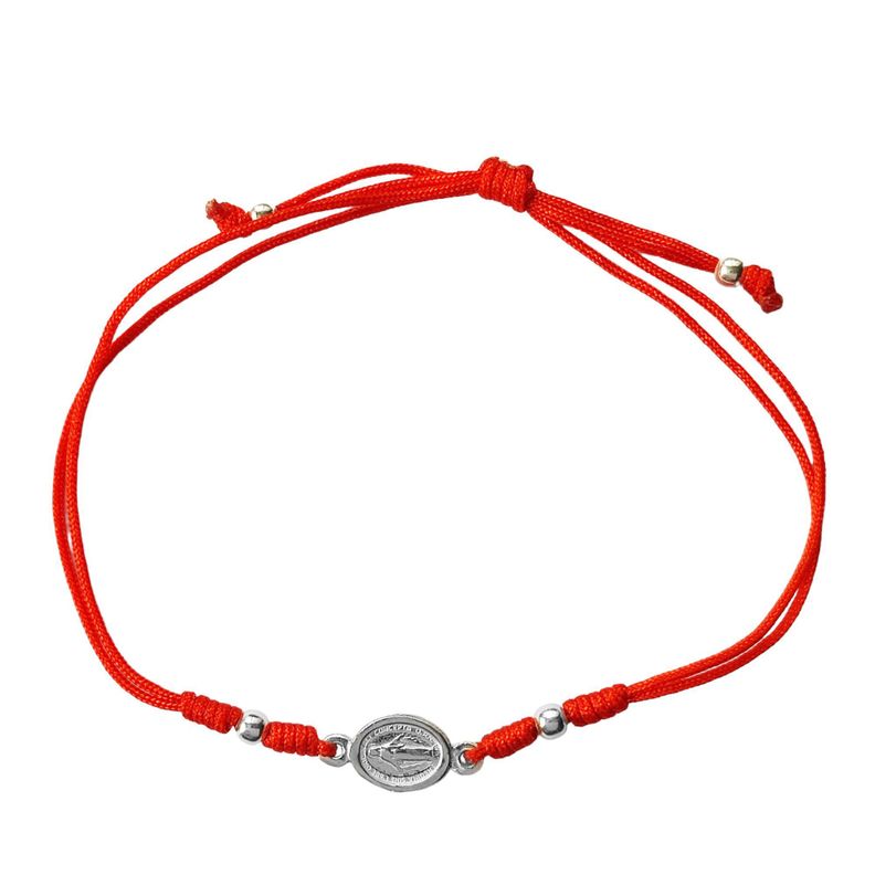 Pulsera Virgen De Los Rayos y Bolas Plata Fina 925 Cordón Rojo-0