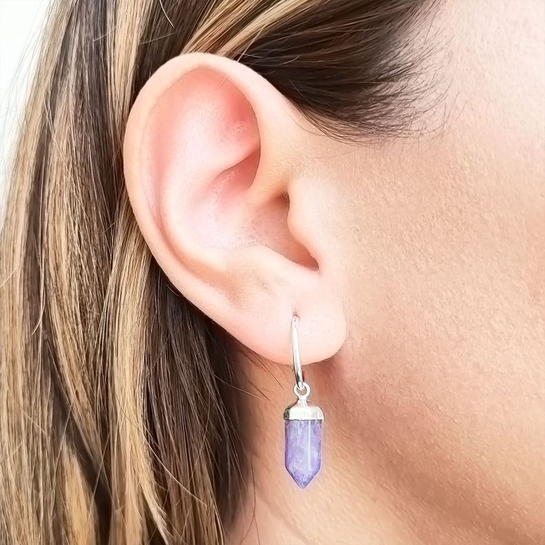 Aros Argollas Péndulo Amatista Plata Fina 925-1