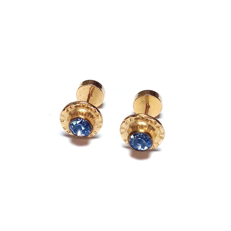 Aros Abridores Niña Circón Celeste 7mm Laminado Oro 18K-1
