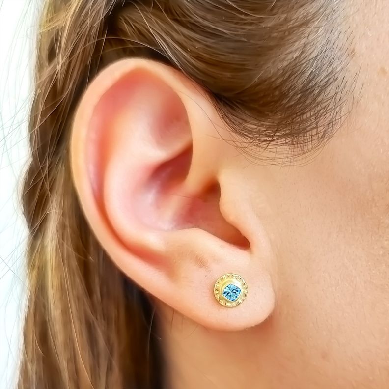 Aros Abridores Niña Circón Celeste 7mm Laminado Oro 18K-3