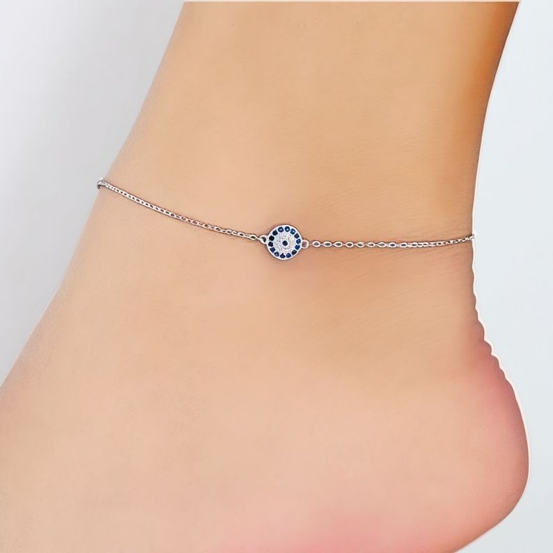 Tobillera Ojo Turco Circón Plata Fina 925-2