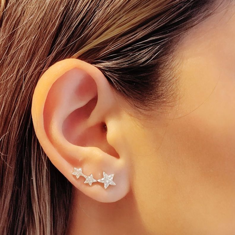 Aros Trepadores 3 Estrella Circón Plata Fina 925-2