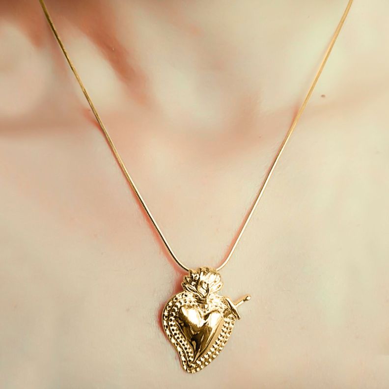 Collar Corazón Detente Enchapado Oro 18K-1
