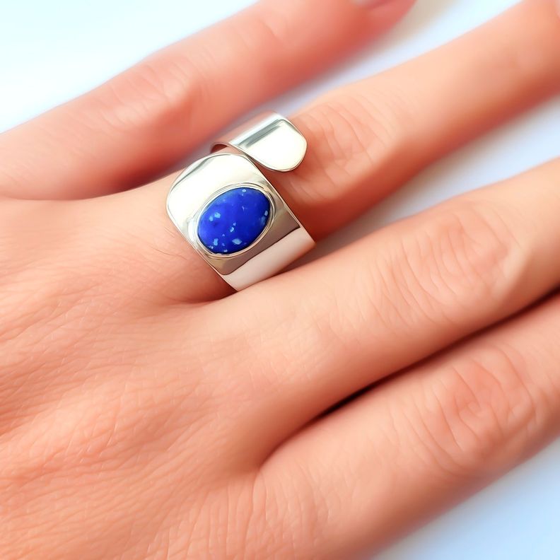 Anillo Lapislázuli Óvalo Adaptable Plata Fina 925-2