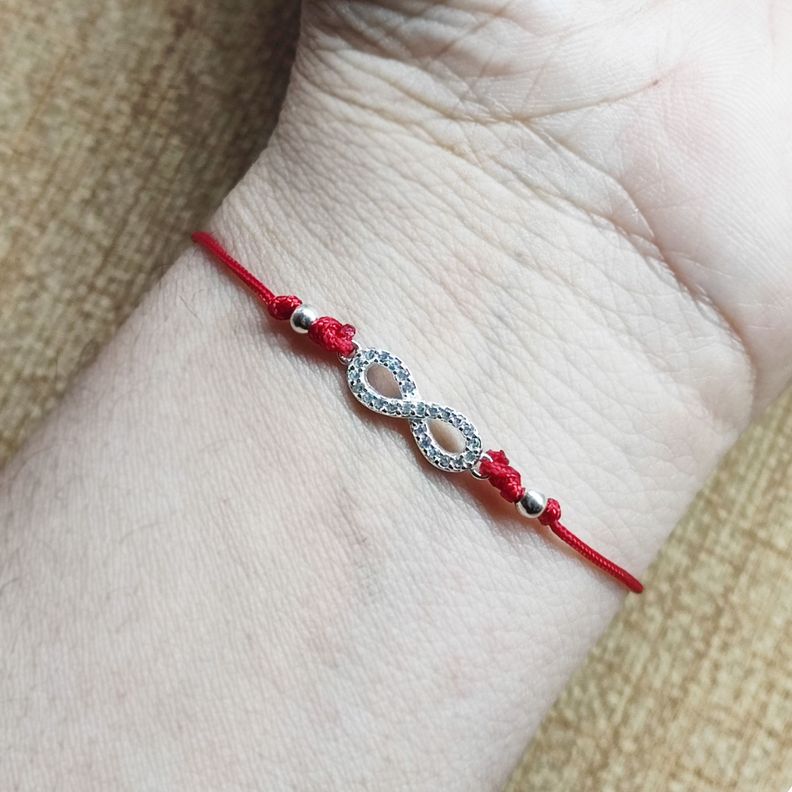 Pulsera Infinito Circón Blanco Plata Fina 925 Cordón Rojo-1