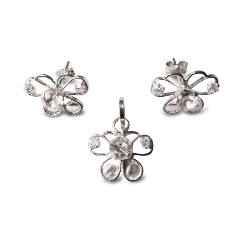 Set Aros y Colgante Mariposa Calada Circones Plata Fina 925
