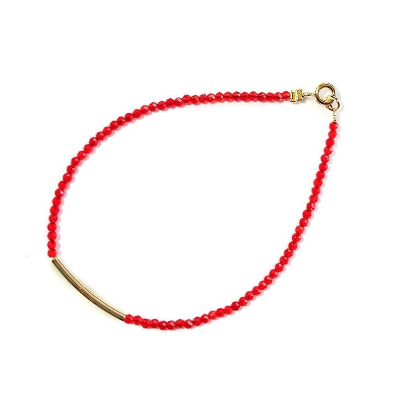 Pulsera Cristales Rojo Tubo Enchapado Oro 18K-0