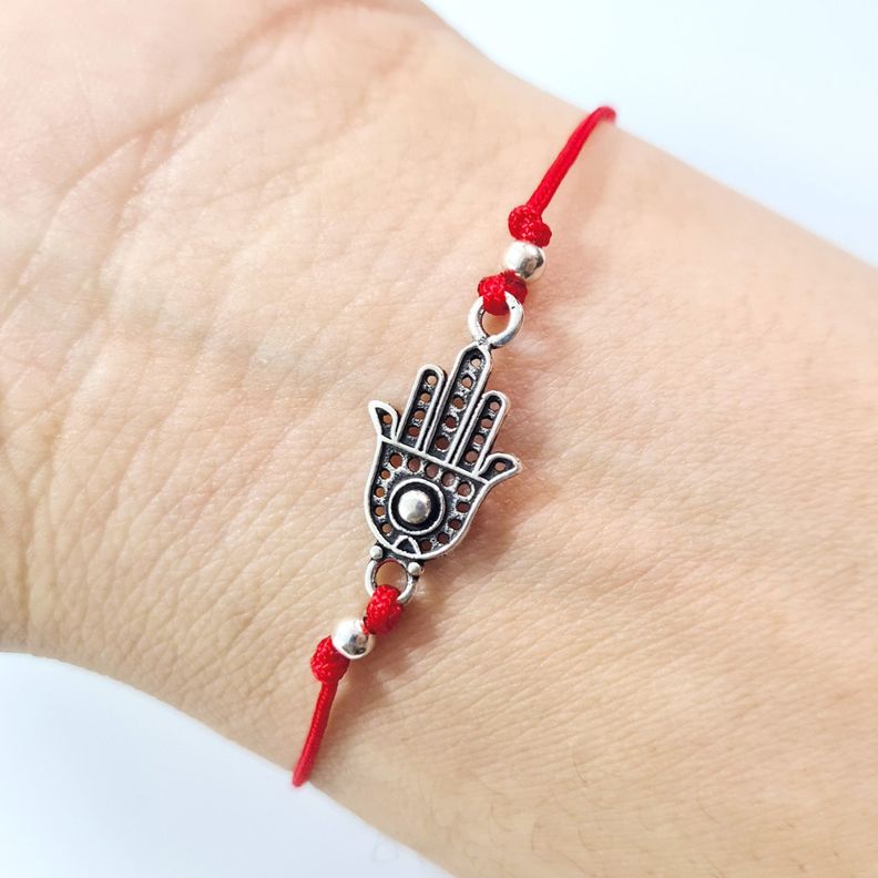 Pulsera Mano Fátima 925 Cordón Rojo-1