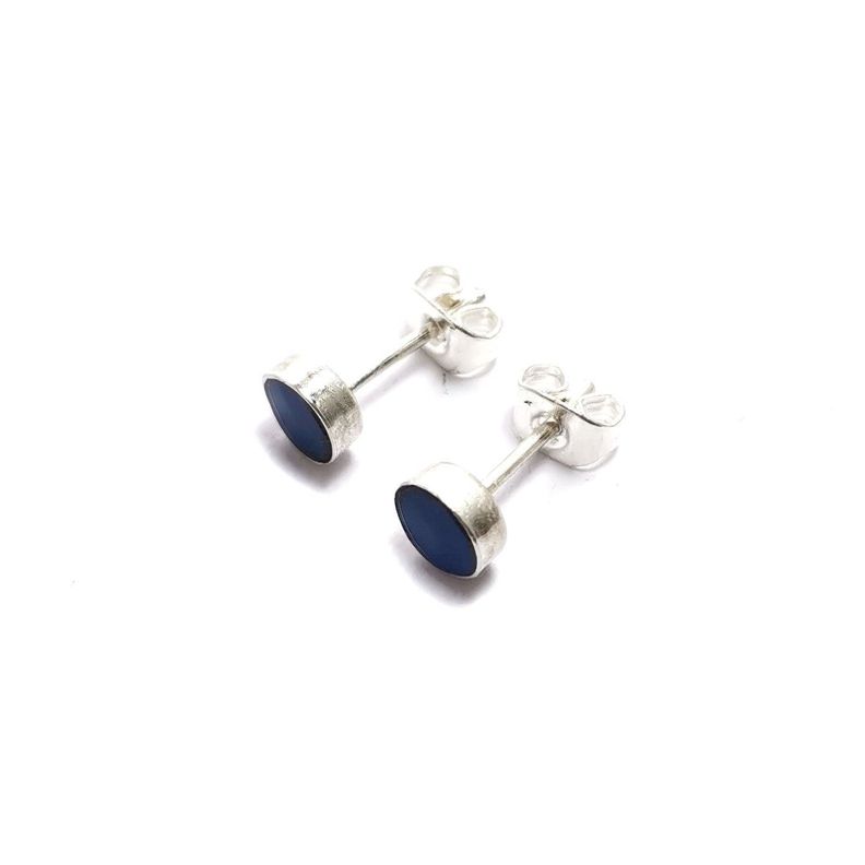 Aros Mini Redondos Lapislázuli Plata Fina 925-1