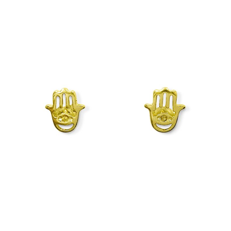 Aros Mini Mano De Fatima Calado Enchapado Oro 18K Dorado