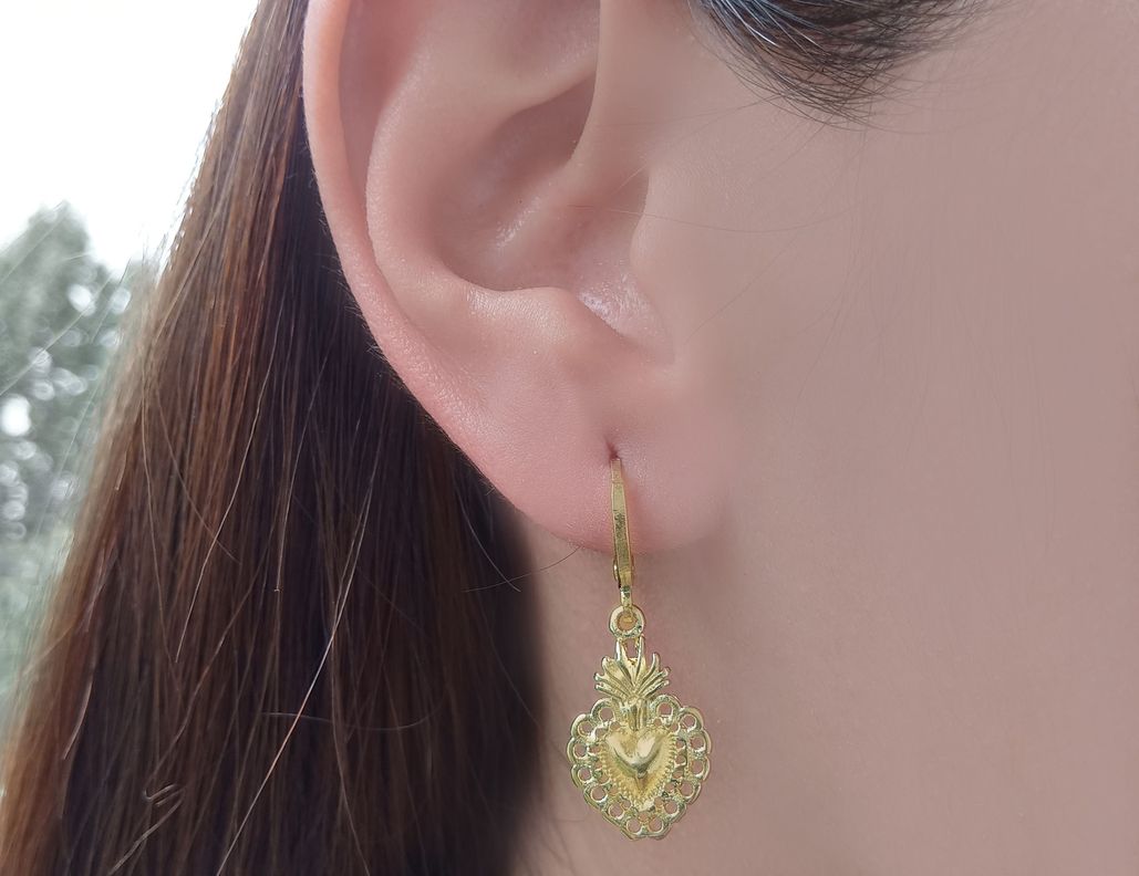 Aros Argolla Corazón Detente Enchapado Oro 18 K-1