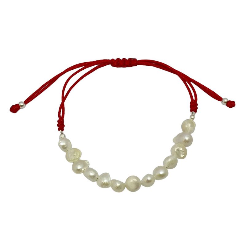 Pulsera Perlas de Río Cordón Rojo Plata Fina 925-0