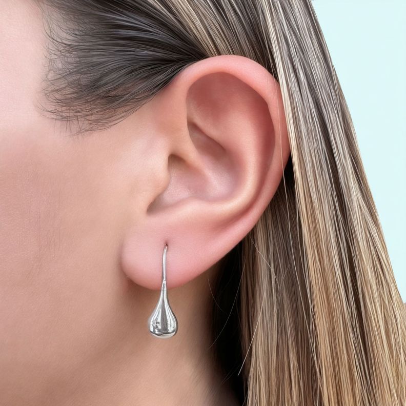 Aros Gota Corta Gancho Plata Fina 925-1