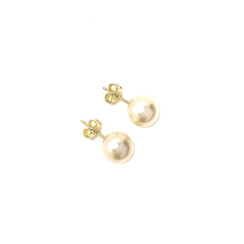 Aros Perla Sintética 12mm Enchapado Oro 18K-1