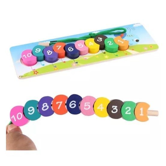Juego Didáctico Madera Tabla Encaje Enhebrar Números Cuncuna-0