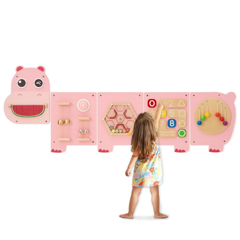 Juego Pared Madera Diseno Hipopotamo Rosado