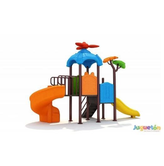 Estación de Juegos Hélice Dos Toboganes Simple y Curvo-1