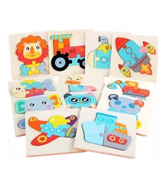 Juego Didáctico Madera 12 Puzzles Encaje Montessori-0