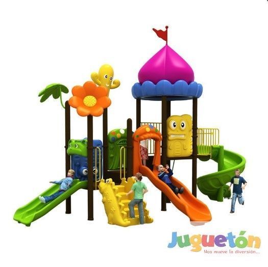 Estación de Juegos Cúpula Tres Toboganes Espiral Doble y Simple-0