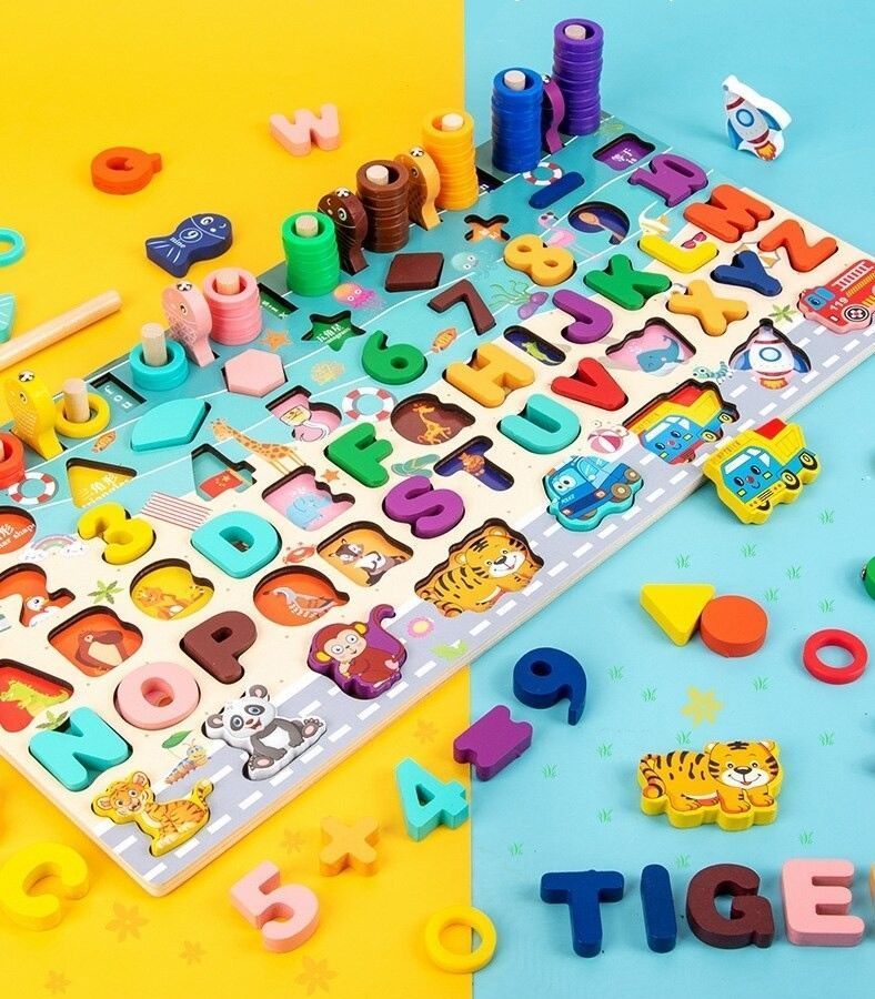 Juego Didáctico Matemático Madera Puzzle Pesca Montessori-0