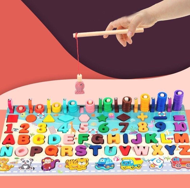 Juego Didáctico Matemático Madera Puzzle Pesca Montessori-3